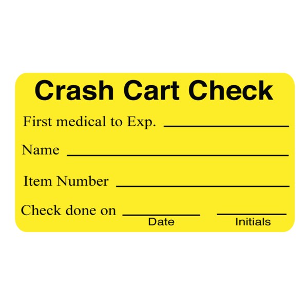 Label, "Crash Cart Check" 1-3/4" x 2-3/4" Yellow w/Black